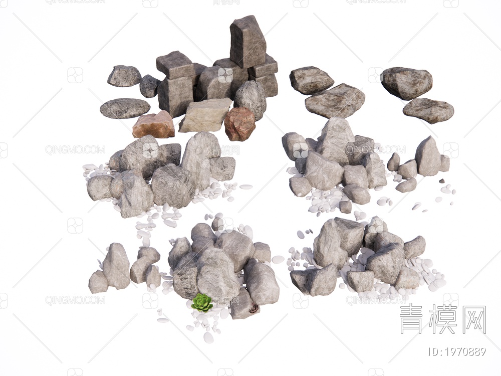 景观石头 石块 碎石 鹅卵石SU模型下载【ID:1970889】