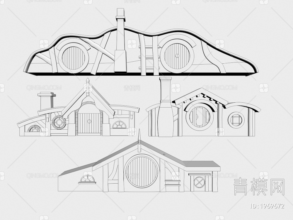 霍比特人小屋，户外小木屋3D模型下载【ID:1969672】