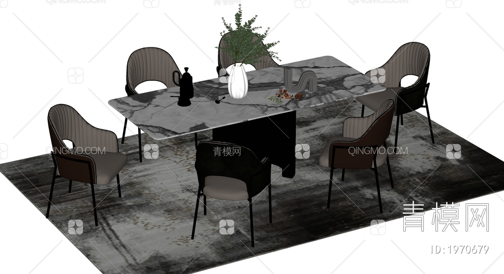 餐桌椅组合SU模型下载【ID:1970679】
