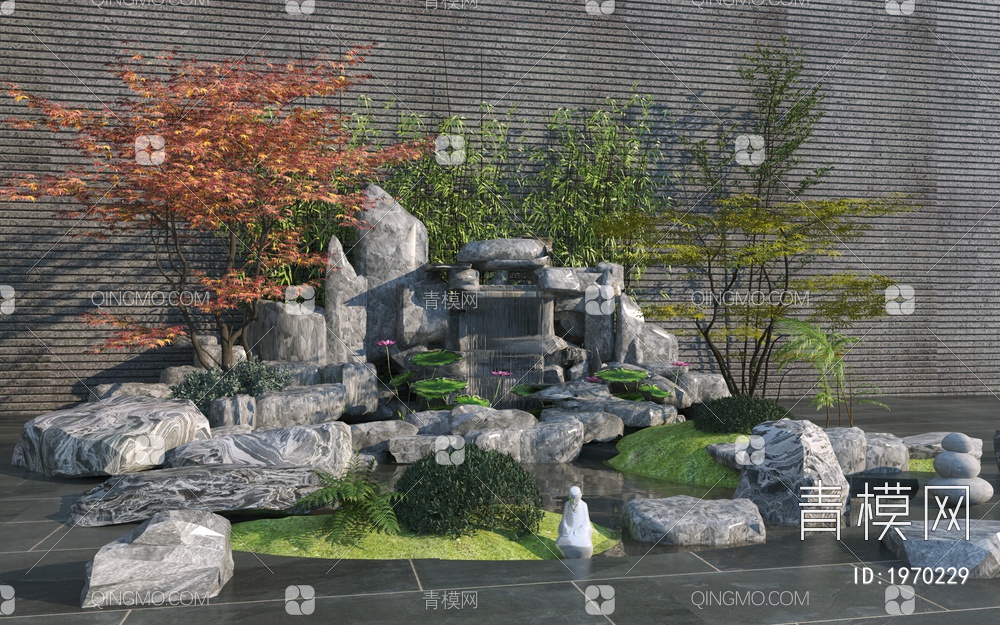 庭院假山水景3D模型下载【ID:1970229】