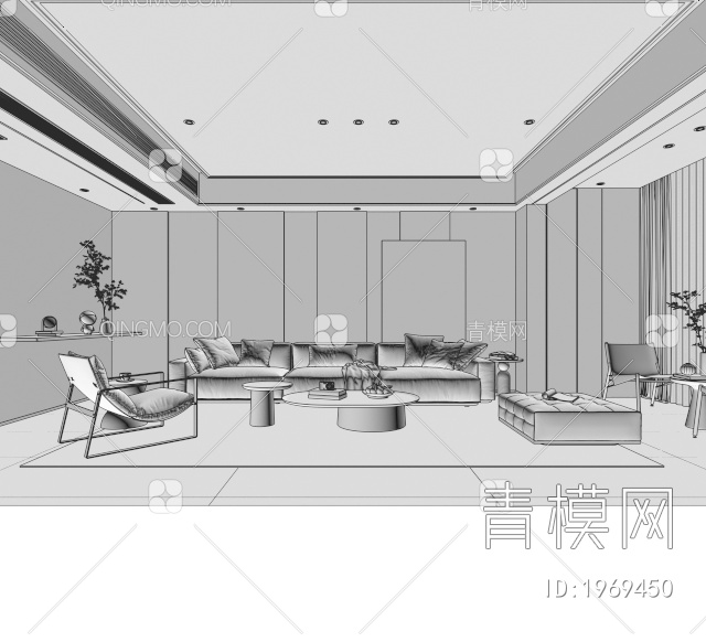 客厅，沙发，背景墙3D模型下载【ID:1969450】