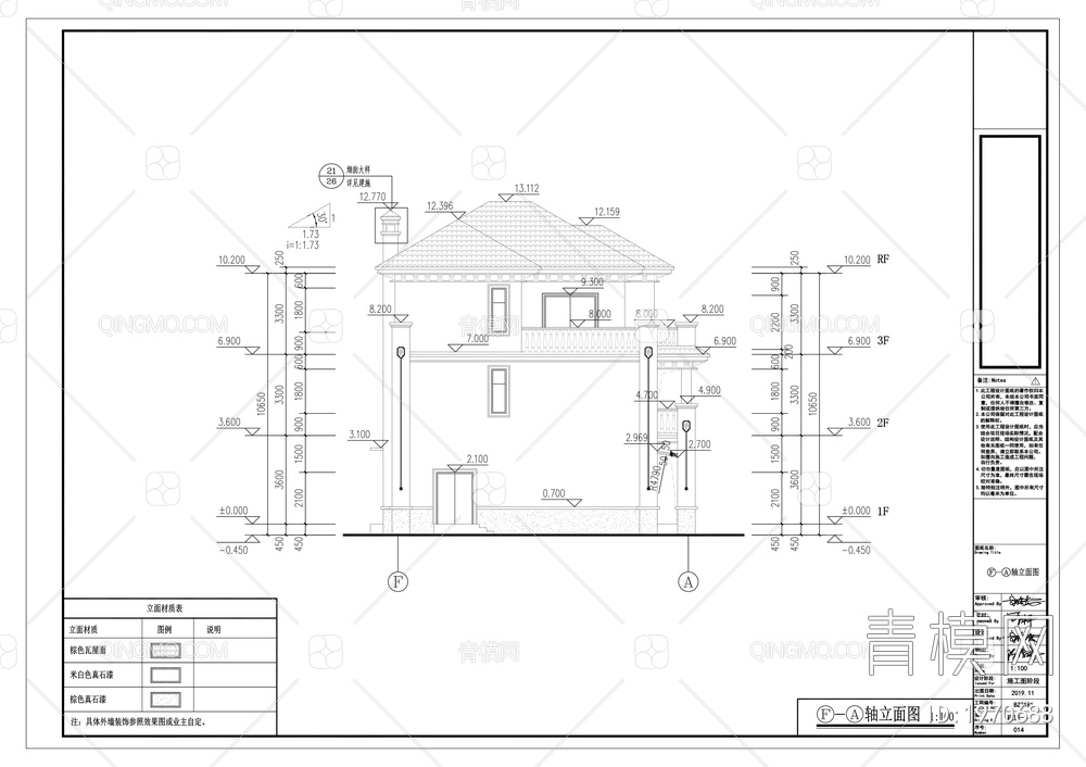 别墅建筑施工图 施工图 平面图 立面图 剖面图【ID:1970688】