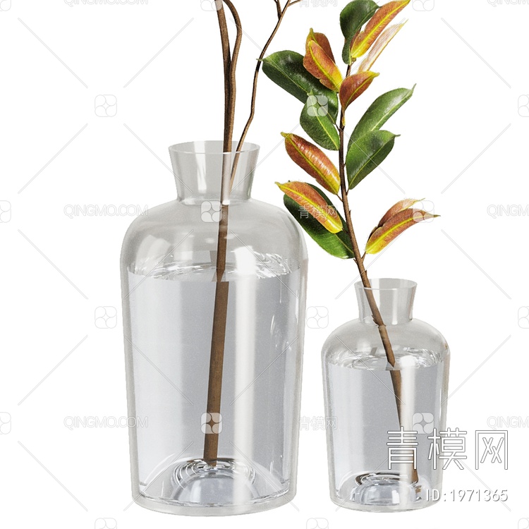 干枝花束 花瓶 盆栽 玻璃瓶 植物3D模型下载【ID:1971365】