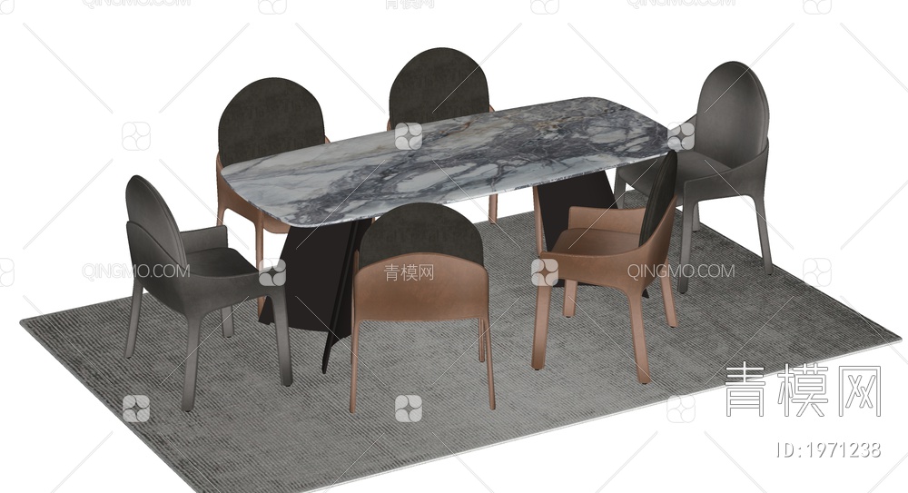 餐桌椅组合 餐椅 单椅 餐桌SU模型下载【ID:1971238】
