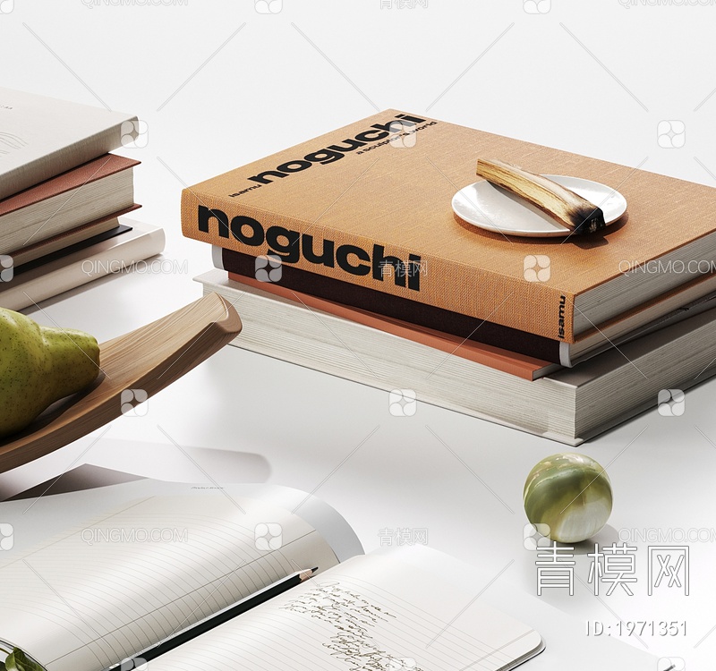 水果 梨 书籍 休闲桌面装饰套装3D模型下载【ID:1971351】