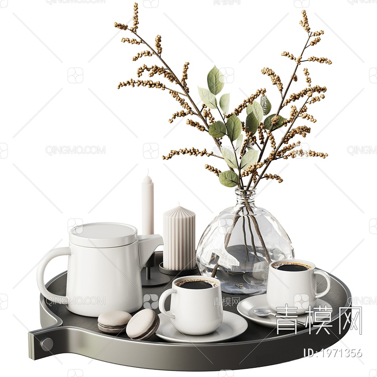 花瓶 盆栽 茶具组合 桌面装饰摆件 软装配饰3D模型下载【ID:1971356】