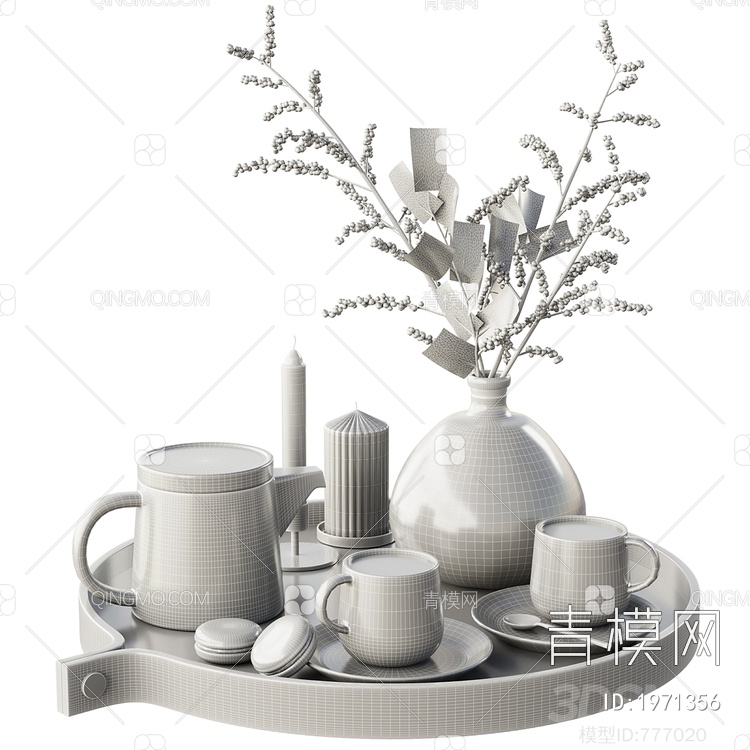 花瓶 盆栽 茶具组合 桌面装饰摆件 软装配饰3D模型下载【ID:1971356】