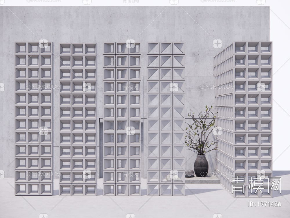水泥砖镂空隔断SU模型下载【ID:1971426】