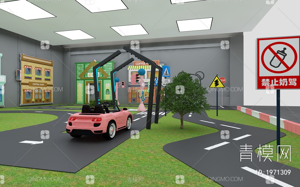 儿童娱乐区 卡通车 卡通场景3D模型下载【ID:1971309】