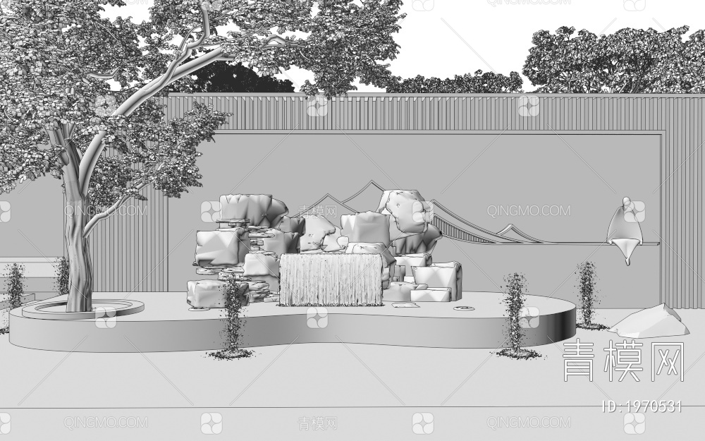 庭院假山水景3D模型下载【ID:1970531】