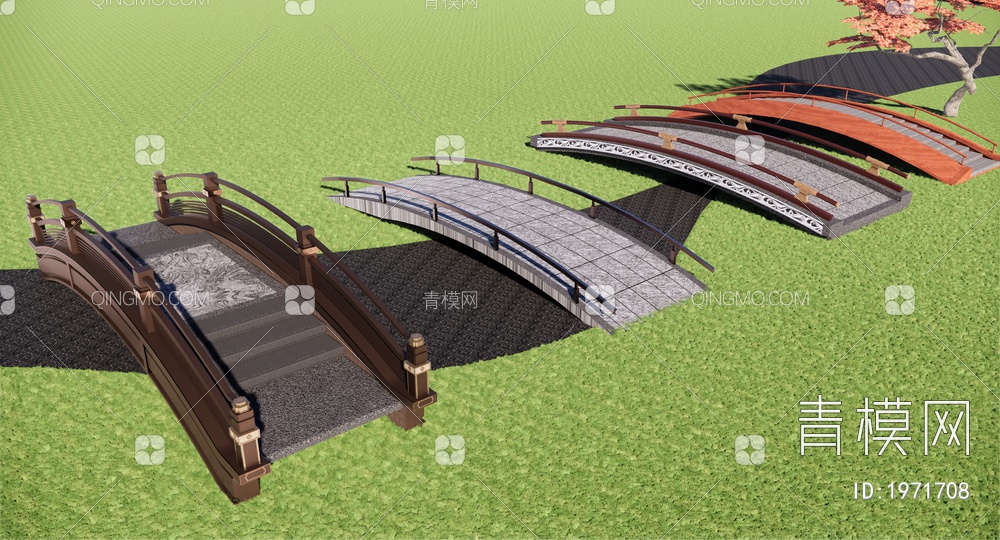 景观桥 庭园石桥 拱桥 石拱桥SU模型下载【ID:1971708】