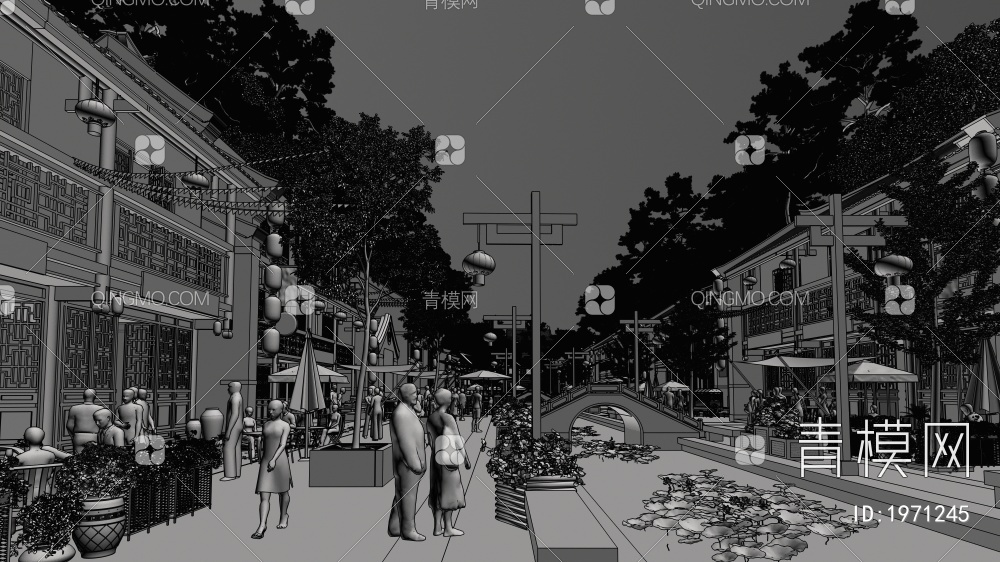 商业街夜景场景3D模型下载【ID:1971245】
