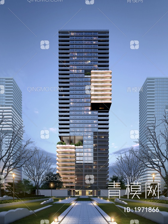 超高层大平层住宅SU模型下载【ID:1971866】