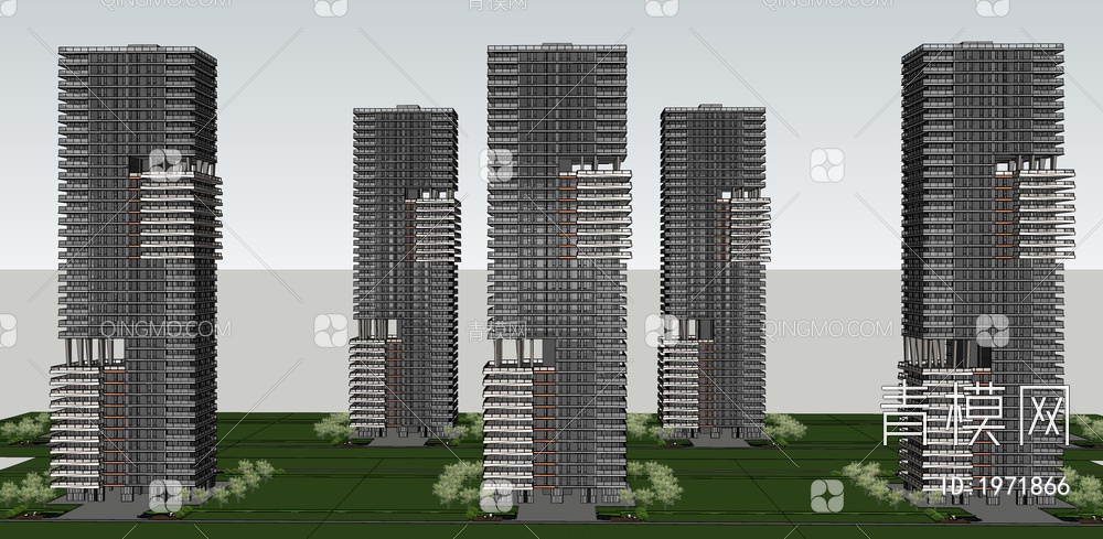 超高层大平层住宅SU模型下载【ID:1971866】