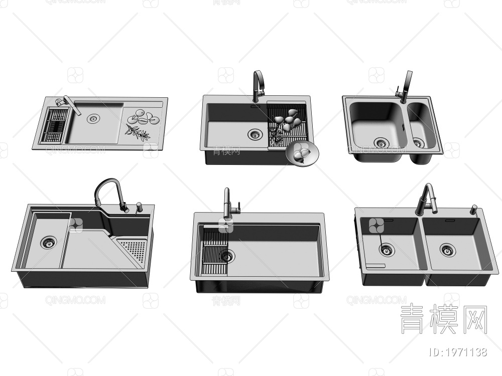 不锈钢水槽 洗菜池 水龙头3D模型下载【ID:1971138】