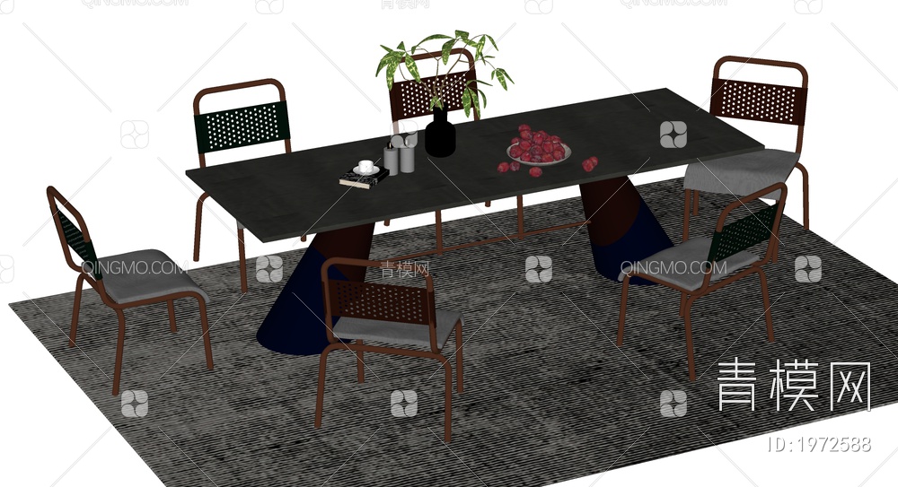 餐桌椅组合SU模型下载【ID:1972588】