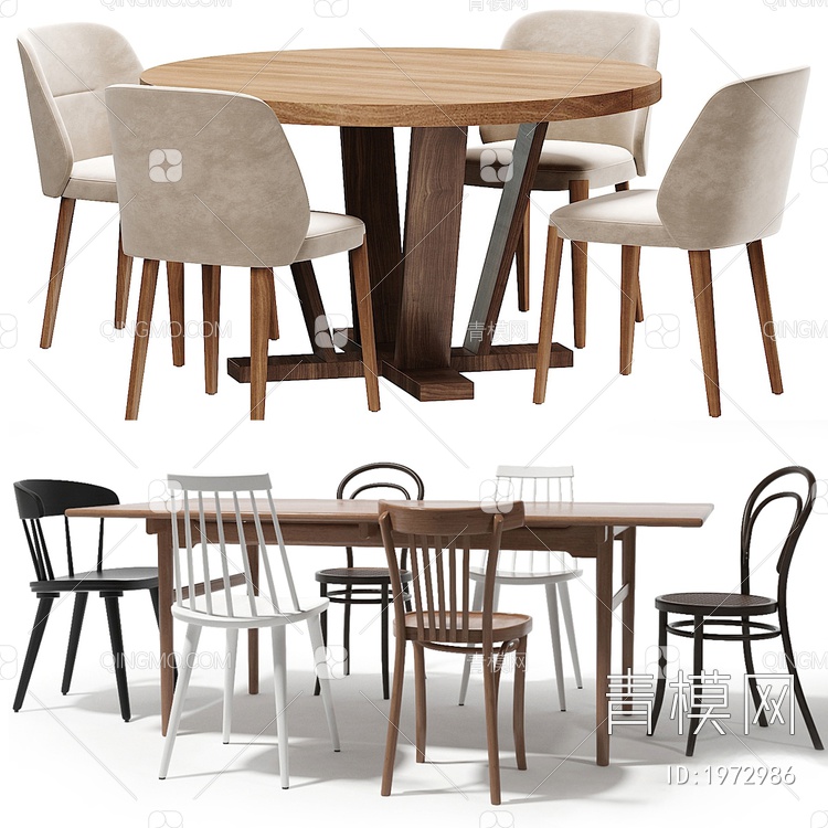 餐桌椅组合3D模型下载【ID:1972986】