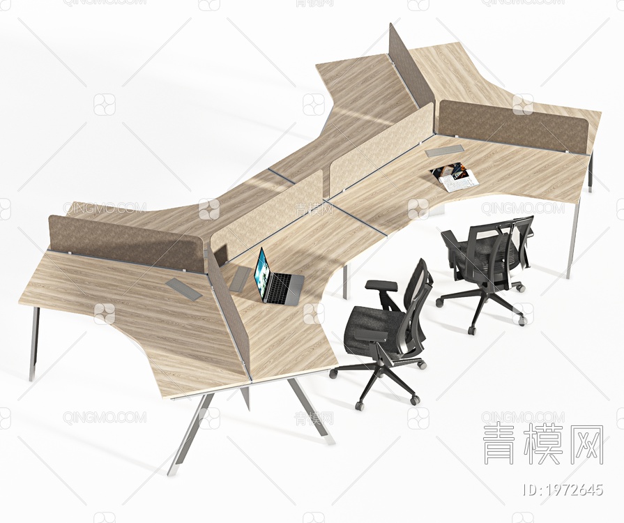办公桌椅组合，办公桌，办公椅，职员桌，职员椅3D模型下载【ID:1972645】