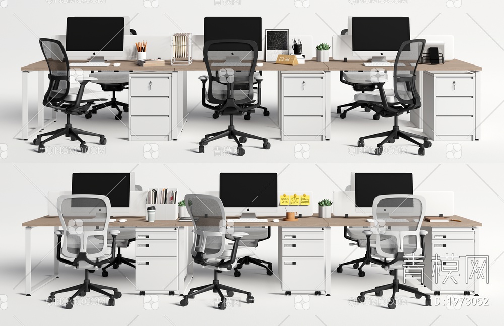 办公桌椅 员工办公桌 组合办公桌 办公用品3D模型下载【ID:1973052】