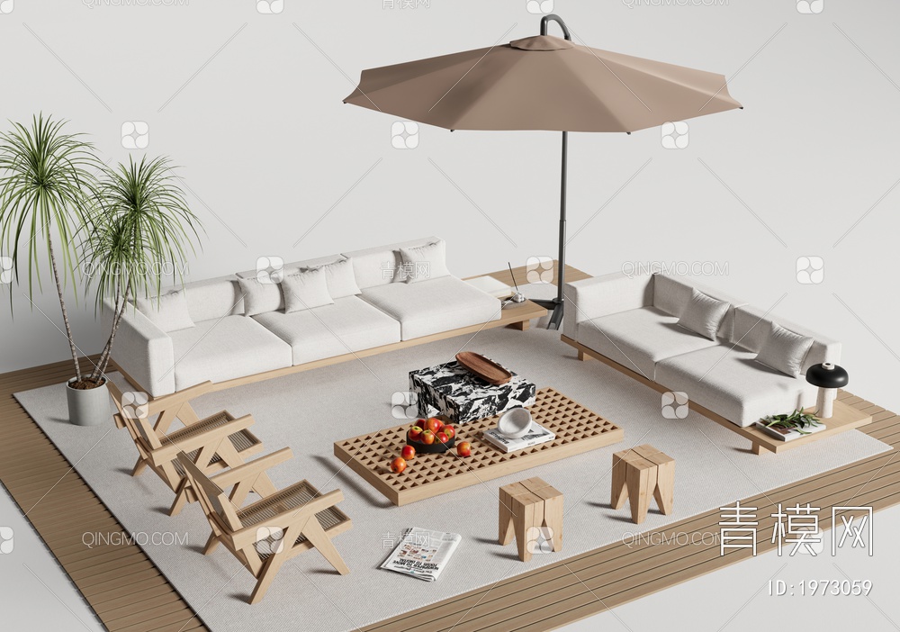 庭院户外沙发茶几组合 户外沙发 休闲椅3D模型下载【ID:1973059】