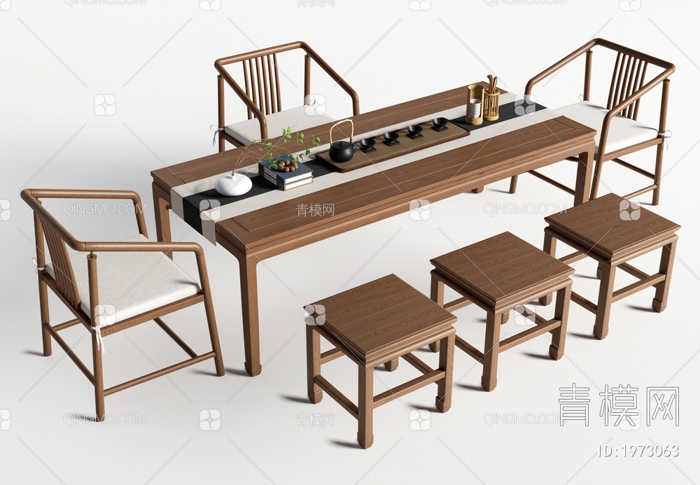 茶桌椅组合SU模型下载【ID:1973063】