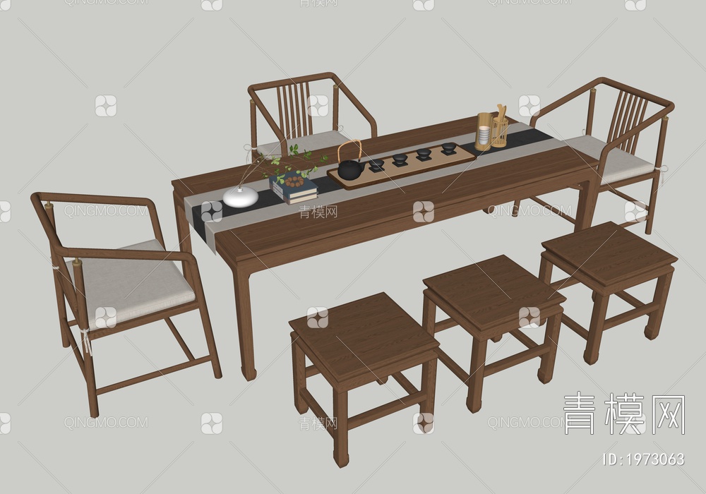 茶桌椅组合SU模型下载【ID:1973063】