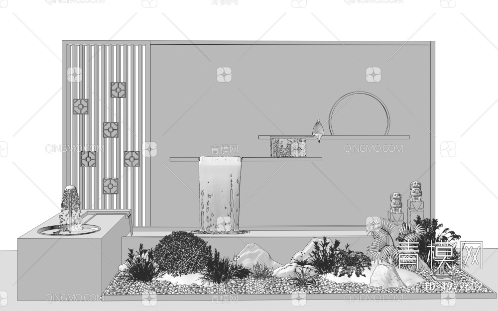 庭院水景墙3D模型下载【ID:1972602】
