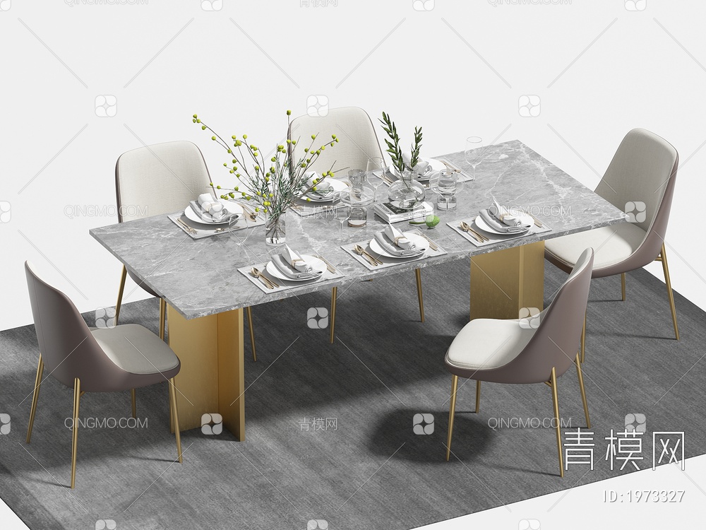 餐桌椅组合 餐椅 单椅 餐桌3D模型下载【ID:1973327】