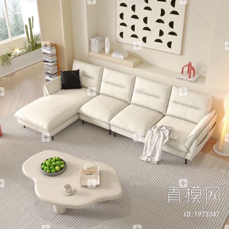 奶油风沙发，沙发3D模型下载【ID:1973347】