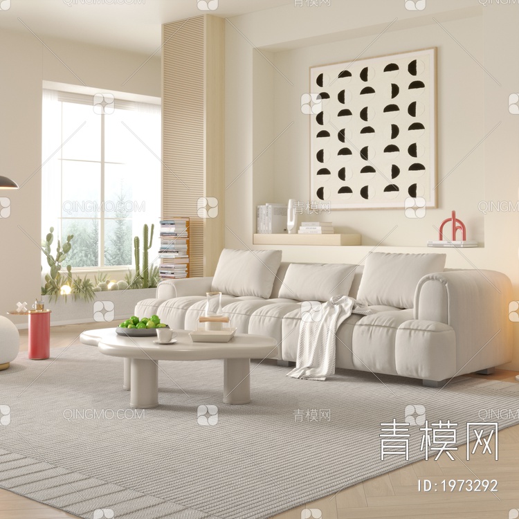 奶油沙发，沙发3D模型下载【ID:1973292】