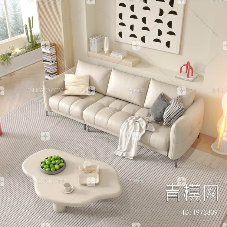 奶油风沙发，沙发3D模型下载【ID:1973339】