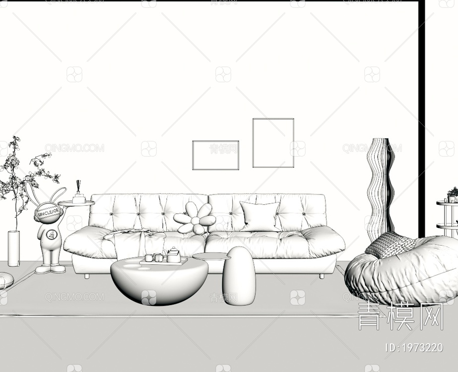 双人沙发茶几组合3D模型下载【ID:1973220】