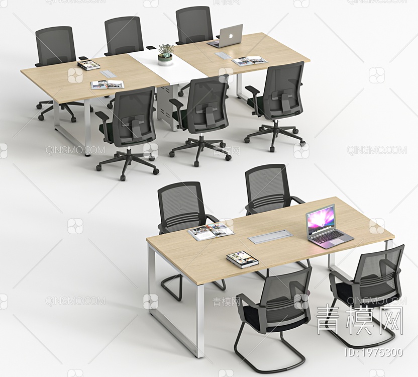 办公桌椅组合，会议桌，会议椅，洽谈桌，洽谈椅3D模型下载【ID:1975300】