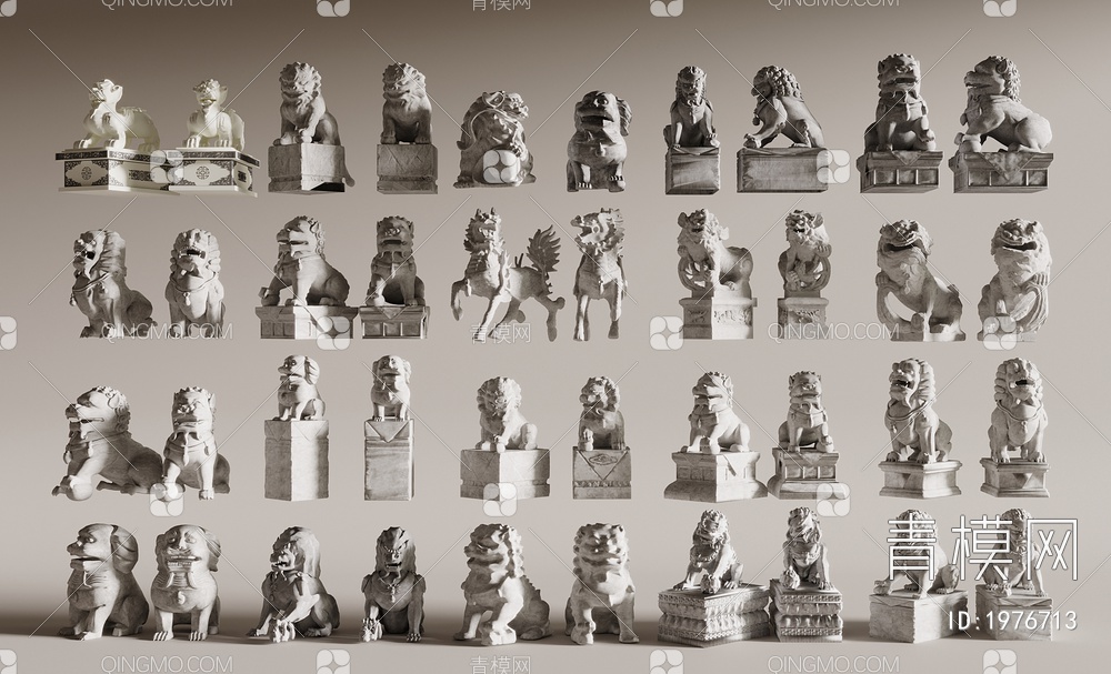石狮子 石头雕塑 石雕3D模型下载【ID:1976713】