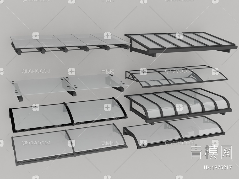 钢化玻璃雨棚 遮阳棚 遮雨棚3D模型下载【ID:1975217】