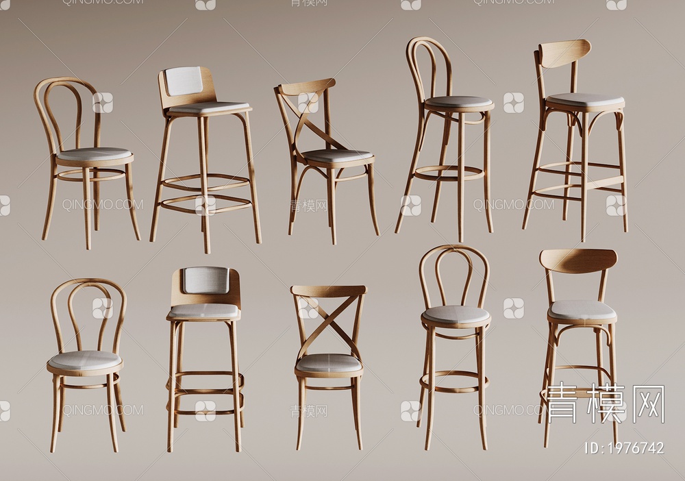 吧台椅子 单椅3D模型下载【ID:1976742】