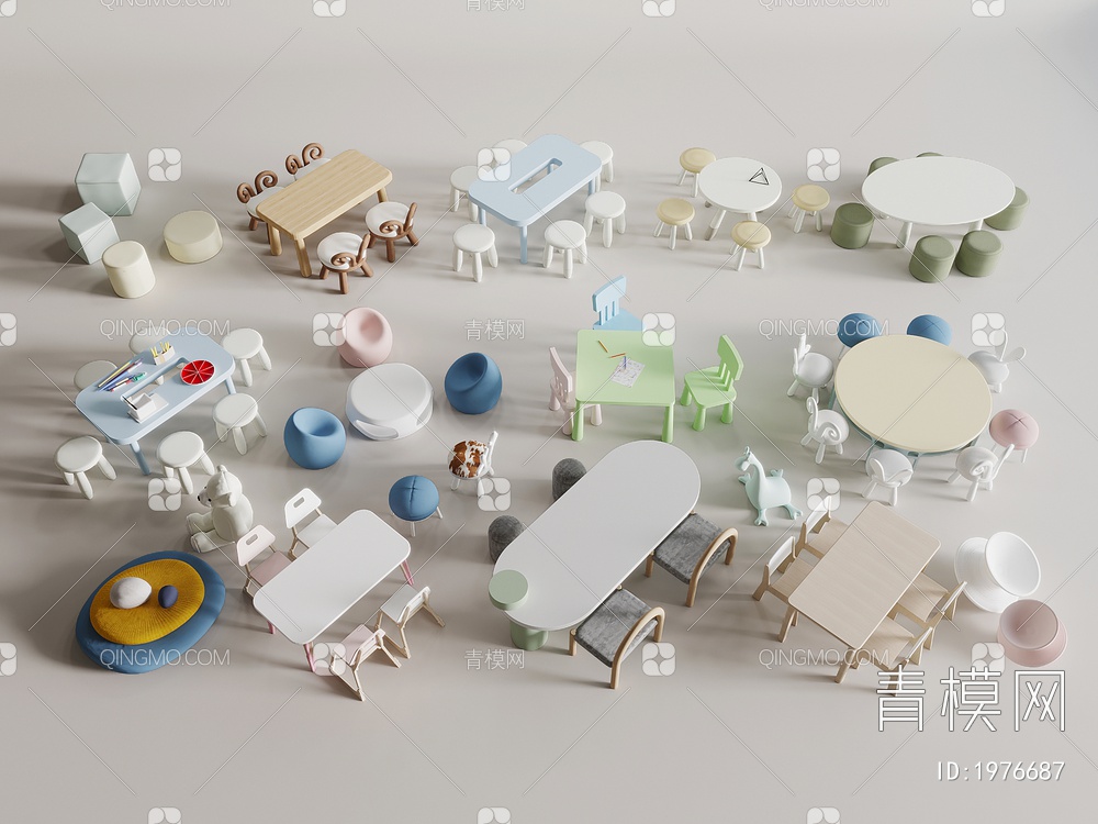 儿童桌椅3D模型下载【ID:1976687】