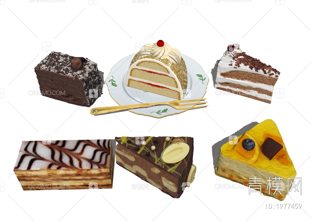 切块蛋糕 美食甜点SU模型下载【ID:1977459】