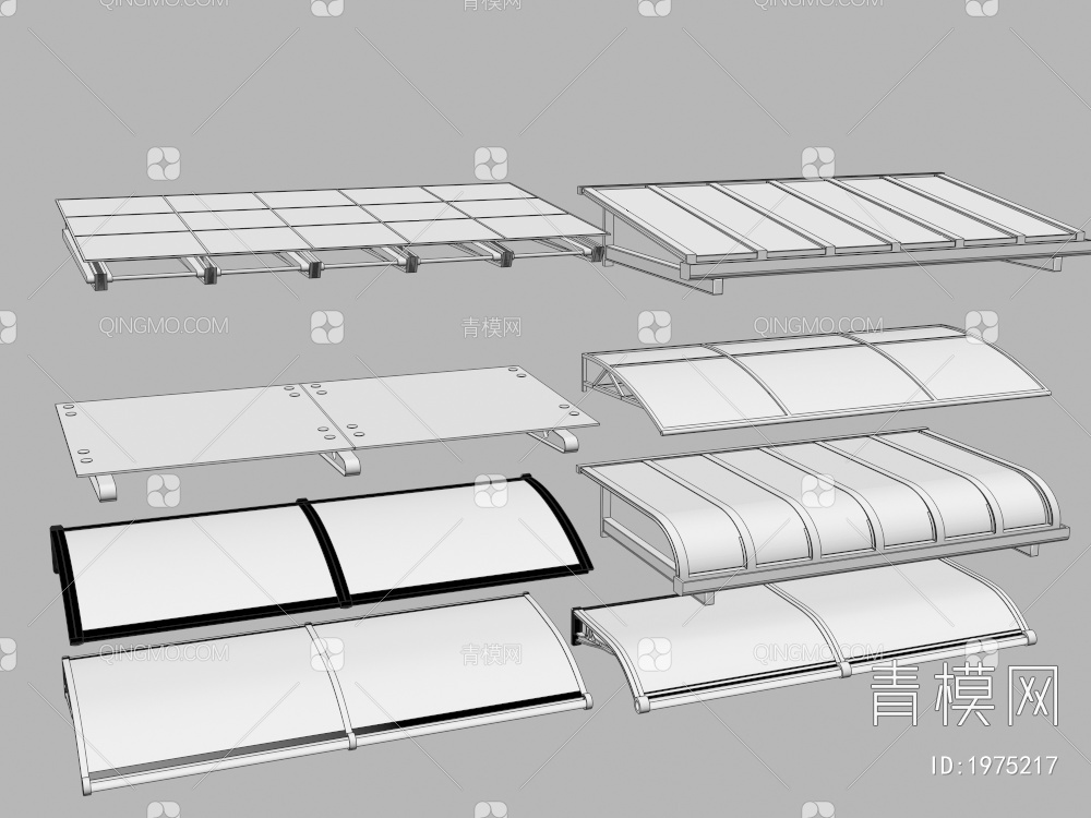 钢化玻璃雨棚 遮阳棚 遮雨棚3D模型下载【ID:1975217】