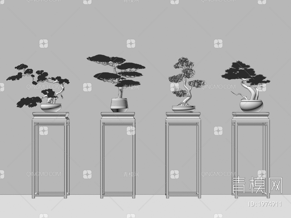罗汉松盆栽 盆景3D模型下载【ID:1974911】
