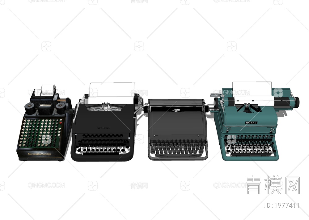 老式复古打字机SU模型下载【ID:1977411】