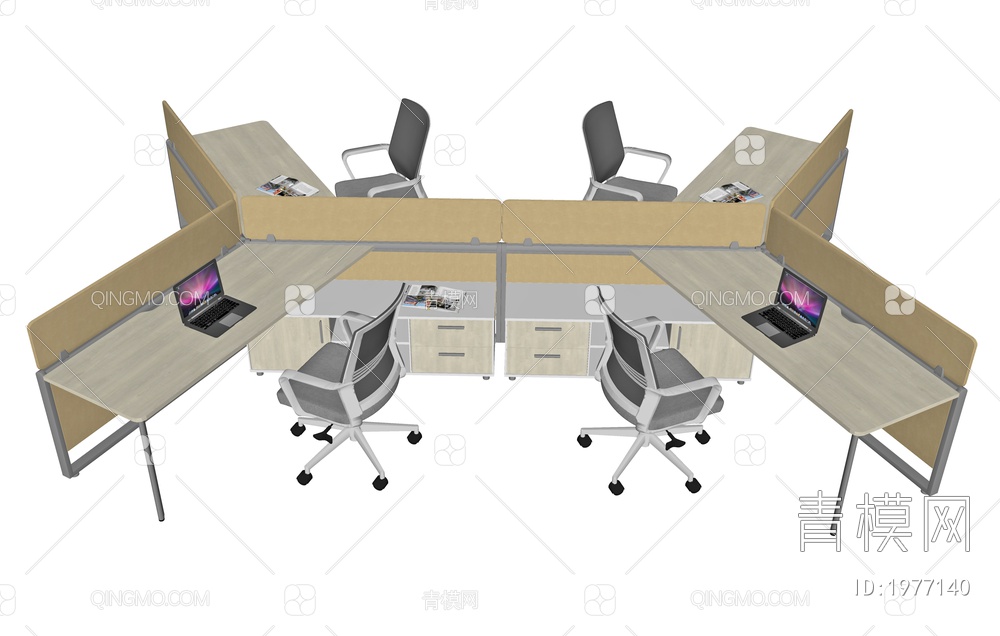 办公桌椅组合SU模型下载【ID:1977140】