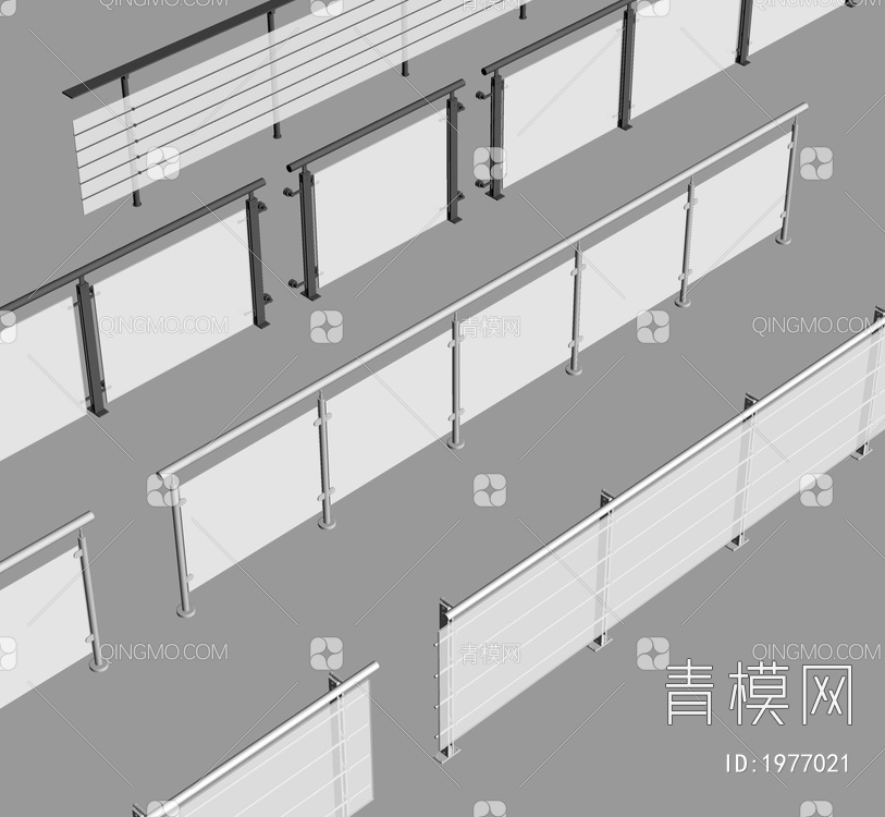 栏杆 护栏 玻璃栏杆SU模型下载【ID:1977021】