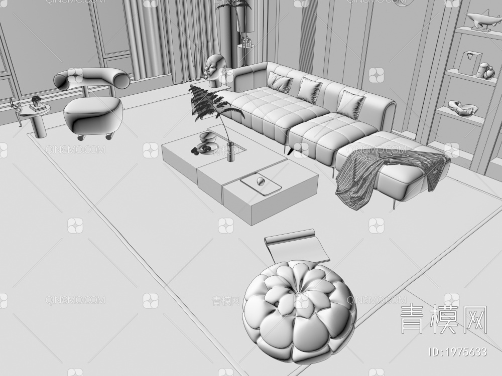 沙发茶几组合3D模型下载【ID:1975633】