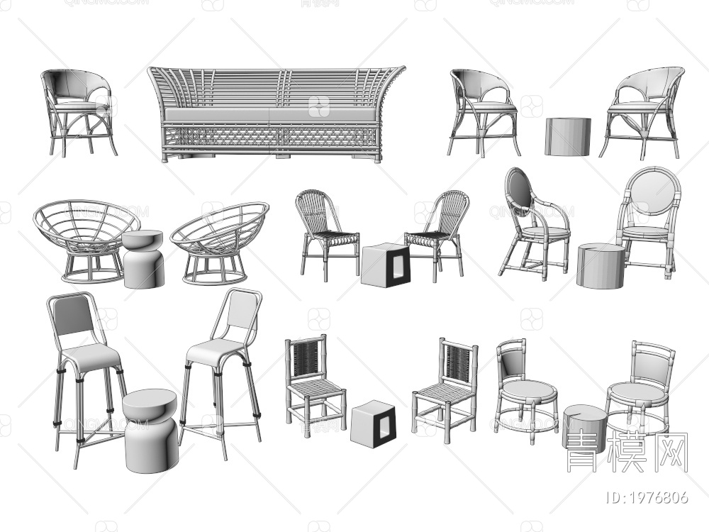 休闲桌椅 竹编桌椅3D模型下载【ID:1976806】