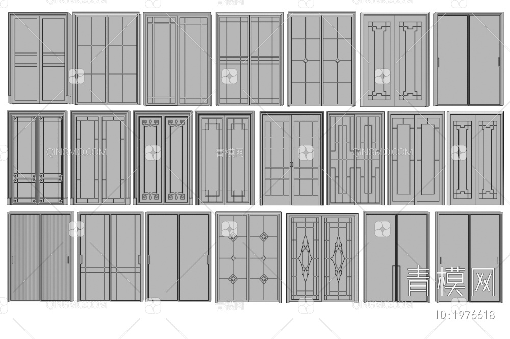 玻璃门 双开门 玻璃门 推拉门3D模型下载【ID:1976618】