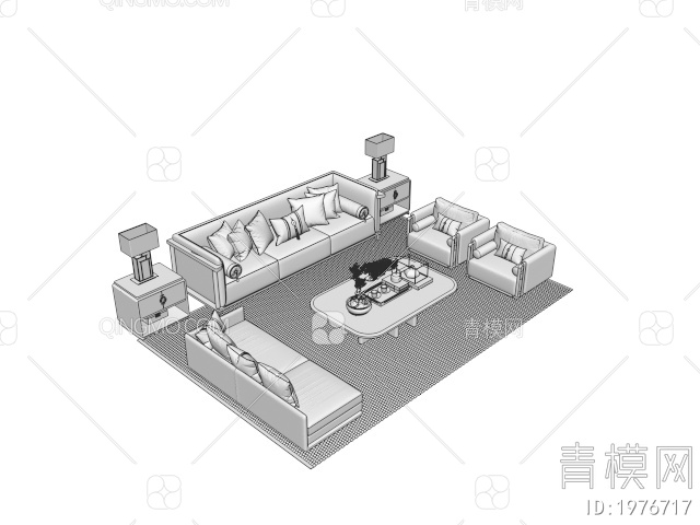 沙发茶几组合3D模型下载【ID:1976717】