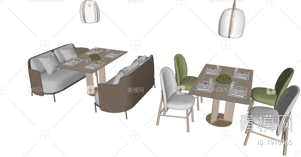 餐饮餐桌椅组合SU模型下载【ID:1978065】