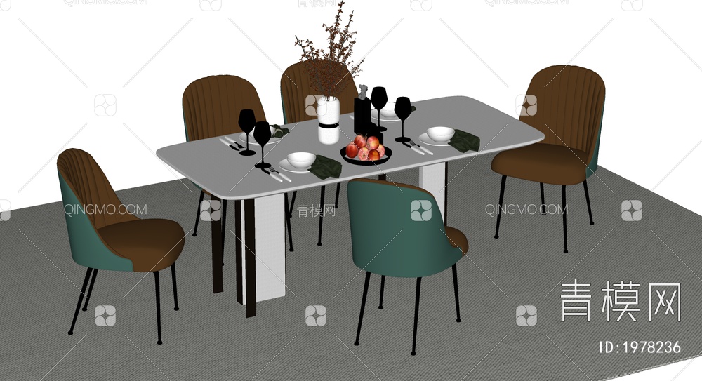 餐桌椅组合 餐椅 单椅 餐桌SU模型下载【ID:1978236】