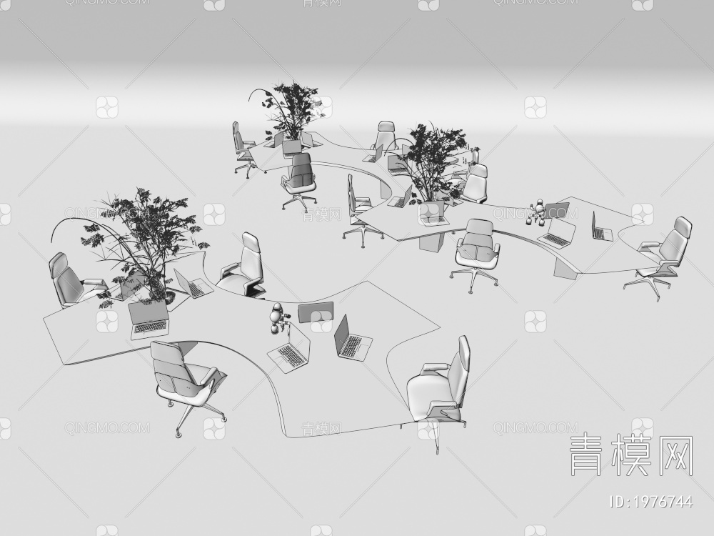 办公桌椅 屏风卡位3D模型下载【ID:1976744】